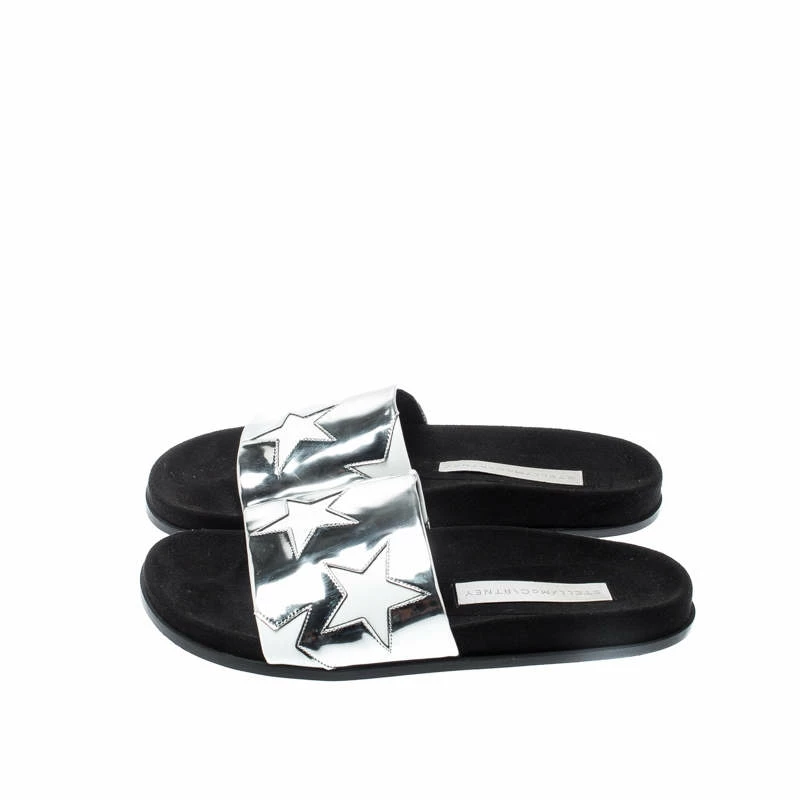 Top 10 🎉 Stella McCartney Metallic Silver/White Leather Star Flat Slides Size 38 For 👩 Women ✨ 6 Top 10 🎉 Stella McCartney Metallic Silver/White Leather Star Flat Slides Size 38 For 👩 Women ✨ - Image 4