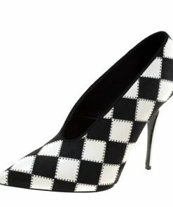 Cheapest 🥰 Stella McCartney Monochrome Checked Faux Leather Pointed Toe Pumps Size 38 For 👩 Women 🌟