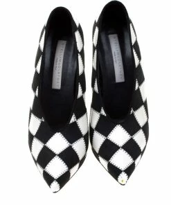 Cheapest 🥰 Stella McCartney Monochrome Checked Faux Leather Pointed Toe Pumps Size 38 For 👩 Women 🌟 -Stella McCartney Shop luxury women stella mccartney used shoes p207689 006