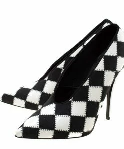 Cheapest 🥰 Stella McCartney Monochrome Checked Faux Leather Pointed Toe Pumps Size 38 For 👩 Women 🌟 -Stella McCartney Shop luxury women stella mccartney used shoes p207689 007