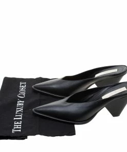 Cheap 🤩 Stella McCartney Black Faux Leather Sabot Pointed Mules Size 39 For 👩 Women ✨ -Stella McCartney Shop luxury women stella mccartney used shoes p208102 008