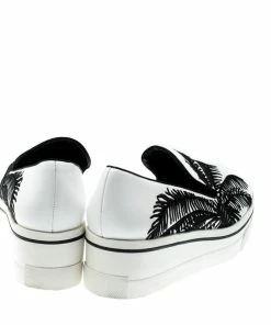 Flash Sale ⭐ Stella McCartney Monochrome Faux Leather Binx Palm Tree Embroidered Platform Slip On 👟 Sneakers Size 38 For 👩 Women 🛒 -Stella McCartney Shop luxury women stella mccartney used shoes p212222 003