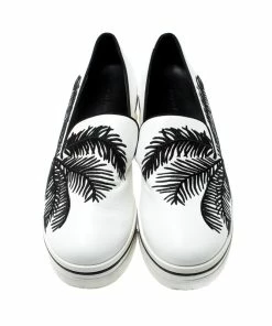 Flash Sale ⭐ Stella McCartney Monochrome Faux Leather Binx Palm Tree Embroidered Platform Slip On 👟 Sneakers Size 38 For 👩 Women 🛒 -Stella McCartney Shop luxury women stella mccartney used shoes p212222 004