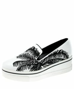 Flash Sale ⭐ Stella McCartney Monochrome Faux Leather Binx Palm Tree Embroidered Platform Slip On 👟 Sneakers Size 38 For 👩 Women 🛒