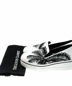 Flash Sale ⭐ Stella McCartney Monochrome Faux Leather Binx Palm Tree Embroidered Platform Slip On 👟 Sneakers Size 38 For 👩 Women 🛒 -Stella McCartney Shop luxury women stella mccartney used shoes p212222 009