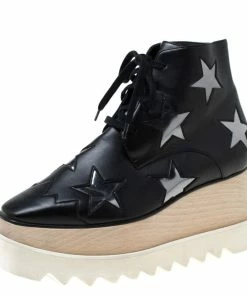 Top 10 😀 Stella McCartney Black Faux Leather Elyse Star Platform Lace Up Booties Size 36 For 👩 Women 😉