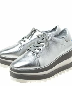 Cheapest 👏 Stella McCartney Silver Faux Leather Elyse Platform Derby Size 36 For 👩 Women 🥰 -Stella McCartney Shop luxury women stella mccartney used shoes p217863 007
