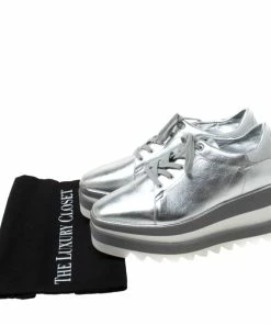 Cheapest 👏 Stella McCartney Silver Faux Leather Elyse Platform Derby Size 36 For 👩 Women 🥰 -Stella McCartney Shop luxury women stella mccartney used shoes p217863 008