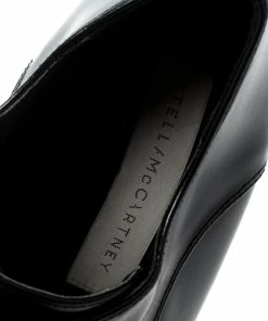 Budget ✨ Stella McCartney Black Faux Leather Leana Wooden Wedge Lace-Up Oxfords Size 39 For 👩 Women 😀 -Stella McCartney Shop luxury women stella mccartney used shoes p222850 006