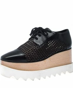 Best Pirce 🤩 Stella McCartney Black Woven Faux Leather Elyse Platform Derby Size 35 For 👩 Women 🔥