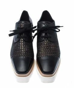 Best Pirce 🤩 Stella McCartney Black Woven Faux Leather Elyse Platform Derby Size 35 For 👩 Women 🔥 -Stella McCartney Shop luxury women stella mccartney used shoes p224422 007