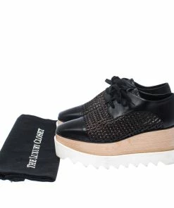Best Pirce 🤩 Stella McCartney Black Woven Faux Leather Elyse Platform Derby Size 35 For 👩 Women 🔥 -Stella McCartney Shop luxury women stella mccartney used shoes p224422 008