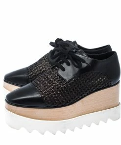 Best Pirce 🤩 Stella McCartney Black Woven Faux Leather Elyse Platform Derby Size 35 For 👩 Women 🔥 -Stella McCartney Shop luxury women stella mccartney used shoes p224422 009