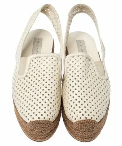 Promo ❤️ Stella McCartney White Perforated Faux Leather Slingback Espadrilles Platform 🩴 Sandals Size 38 For 👩 Women 🛒 -Stella McCartney Shop luxury women stella mccartney used shoes p233470 001