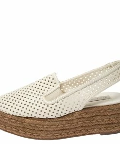 Promo ❤️ Stella McCartney White Perforated Faux Leather Slingback Espadrilles Platform 🩴 Sandals Size 38 For 👩 Women 🛒 -Stella McCartney Shop luxury women stella mccartney used shoes p233470 006