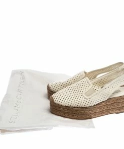 Promo ❤️ Stella McCartney White Perforated Faux Leather Slingback Espadrilles Platform 🩴 Sandals Size 38 For 👩 Women 🛒 -Stella McCartney Shop luxury women stella mccartney used shoes p233470 1571583678 009
