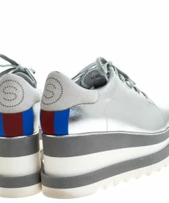 Coupon 👏 Stella McCartney Silver Metallic Faux Leather Elyse Platform Derby Size 38 For 👩 Women 🎁 -Stella McCartney Shop luxury women stella mccartney used shoes p240566 005