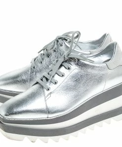 Coupon 👏 Stella McCartney Silver Metallic Faux Leather Elyse Platform Derby Size 38 For 👩 Women 🎁 -Stella McCartney Shop luxury women stella mccartney used shoes p240566 008