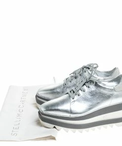 Coupon 👏 Stella McCartney Silver Metallic Faux Leather Elyse Platform Derby Size 38 For 👩 Women 🎁 -Stella McCartney Shop luxury women stella mccartney used shoes p240566 009