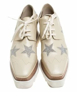 Budget 🥰 Stella McCartney Beige Faux Leather Elyse Star Platform Lace Up Derby Size 37 For 👩 Women 💯 -Stella McCartney Shop luxury women stella mccartney used shoes p245247 005