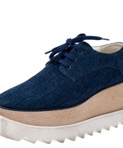 Best Pirce ❤️ Stella McCartney Blue Denim Fabric Elyse Platform Derby Size 36.5 For 👩 Women 😀