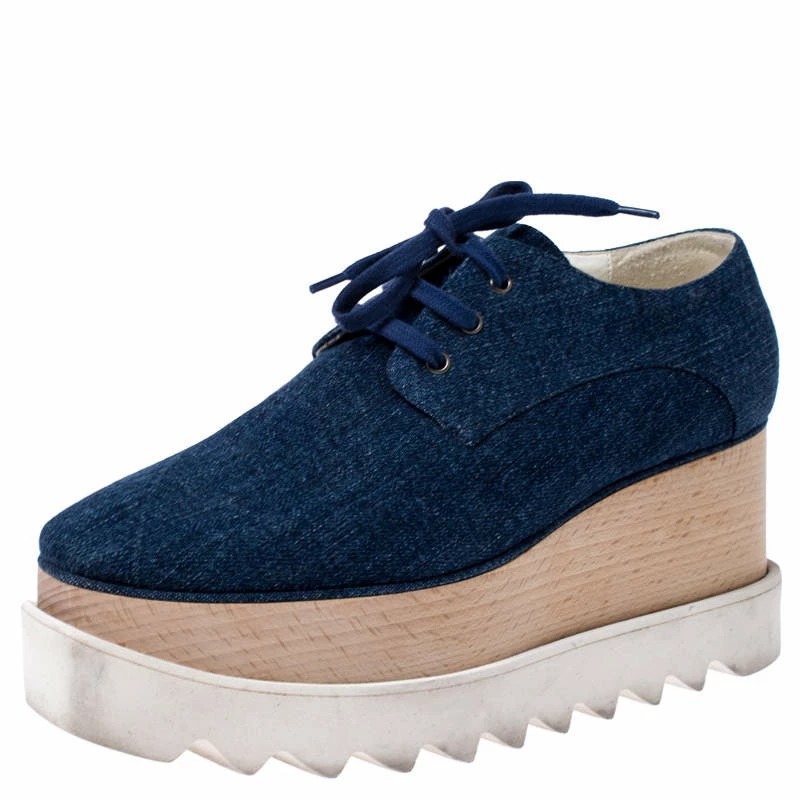 Best Pirce ❤️ Stella McCartney Blue Denim Fabric Elyse Platform Derby Size 36.5 For 👩 Women 😀 3 Best Pirce ❤️ Stella McCartney Blue Denim Fabric Elyse Platform Derby Size 36.5 For 👩 Women 😀