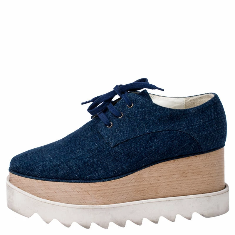 Best Pirce ❤️ Stella McCartney Blue Denim Fabric Elyse Platform Derby Size 36.5 For 👩 Women 😀 4 Best Pirce ❤️ Stella McCartney Blue Denim Fabric Elyse Platform Derby Size 36.5 For 👩 Women 😀 - Image 2