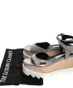 Top 10 🥰 Stella McCartney Grey Faux Leather Creeper Platform Ankle Strap 🩴 Sandals Size 35 For 👩 Women 🎁 -Stella McCartney Shop luxury women stella mccartney used shoes p246812 002