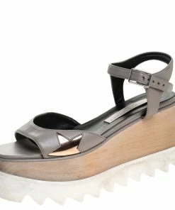 Top 10 🥰 Stella McCartney Grey Faux Leather Creeper Platform Ankle Strap 🩴 Sandals Size 35 For 👩 Women 🎁