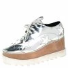 New 🌟 Stella McCartney Silver Metallic Faux Leather Indium Elyse Star Platform Derby Size 36 For 👩 Women ⌛