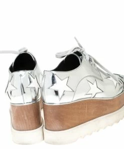 New 🌟 Stella McCartney Silver Metallic Faux Leather Indium Elyse Star Platform Derby Size 36 For 👩 Women ⌛ -Stella McCartney Shop luxury women stella mccartney used shoes p246943 006