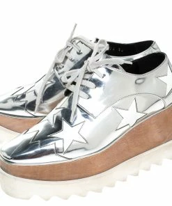 New 🌟 Stella McCartney Silver Metallic Faux Leather Indium Elyse Star Platform Derby Size 36 For 👩 Women ⌛ -Stella McCartney Shop luxury women stella mccartney used shoes p246943 008