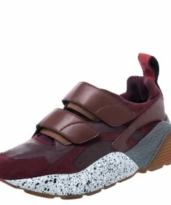 Best Sale 🤩 Stella McCartney Burgundy Fabric And Faux Suede Eclypse Lace Up 👟 Sneakers Size 39 For 👩 Women 😉