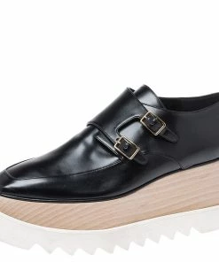 Outlet 🛒 Stella McCartney Black Faux Leather Elyse Buckle Platform Derby 👟 Sneakers Size 40 For 👩 Women 🤩