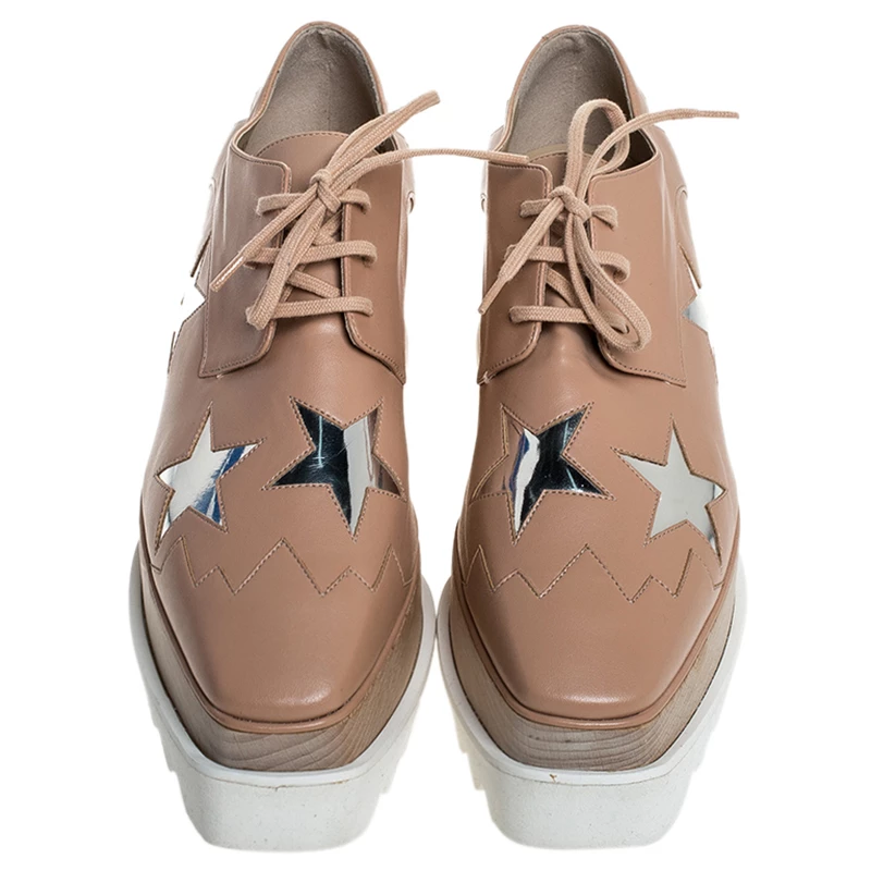 Best Sale ⭐ Stella McCartney Beige/Silver Faux Leather Elyse Star Platform Lace Up Derby Size 36.5 For 👩 Women 🔥 5 Best Sale ⭐ Stella McCartney Beige/Silver Faux Leather Elyse Star Platform Lace Up Derby Size 36.5 For 👩 Women 🔥 - Image 3