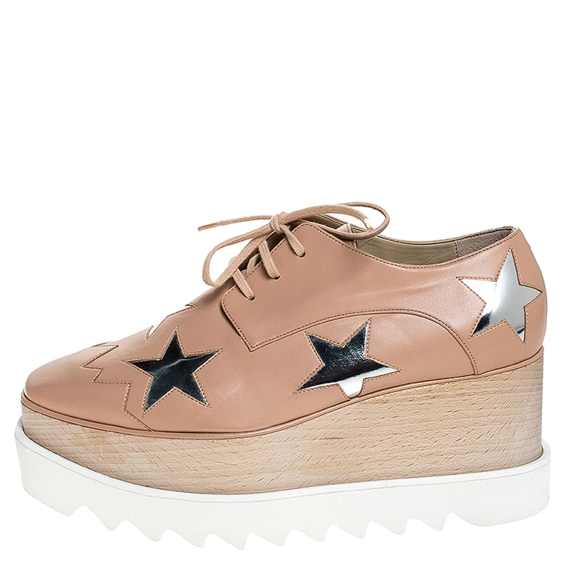 Best Sale ⭐ Stella McCartney Beige/Silver Faux Leather Elyse Star Platform Lace Up Derby Size 36.5 For 👩 Women 🔥 4 Best Sale ⭐ Stella McCartney Beige/Silver Faux Leather Elyse Star Platform Lace Up Derby Size 36.5 For 👩 Women 🔥 - Image 2