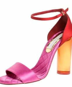 Cheap ๐ Stella McCartney Red/Pink Satin Lucite Block Heel Ankle Strap ๐ฉด Sandals Size 38.5 For ๐ฉ Women ๐