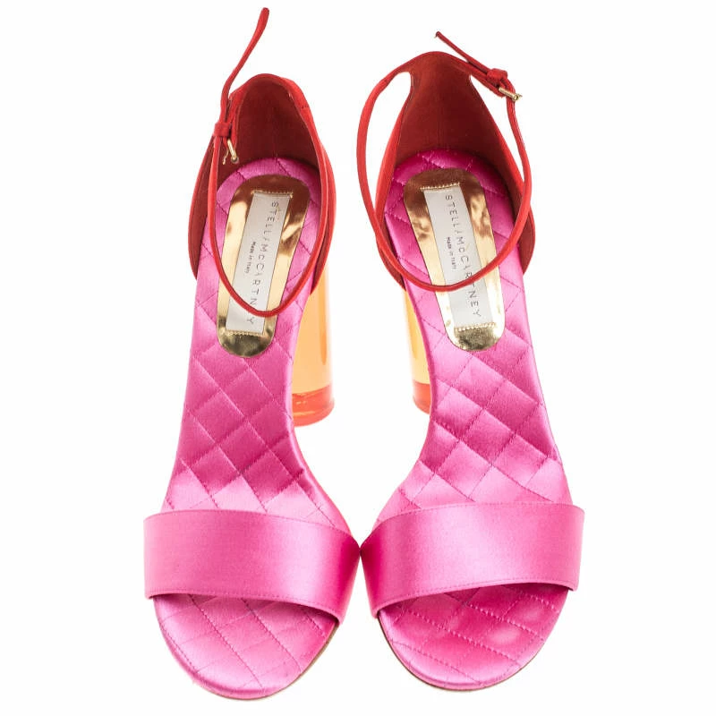 Cheap ๐ Stella McCartney Red/Pink Satin Lucite Block Heel Ankle Strap ๐ฉด Sandals Size 38.5 For ๐ฉ Women ๐ 5 Cheap ๐ Stella McCartney Red/Pink Satin Lucite Block Heel Ankle Strap ๐ฉด Sandals Size 38.5 For ๐ฉ Women ๐ - Image 3