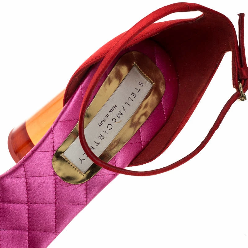 Cheap ๐ Stella McCartney Red/Pink Satin Lucite Block Heel Ankle Strap ๐ฉด Sandals Size 38.5 For ๐ฉ Women ๐ 9 Cheap ๐ Stella McCartney Red/Pink Satin Lucite Block Heel Ankle Strap ๐ฉด Sandals Size 38.5 For ๐ฉ Women ๐ - Image 7