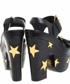 Best Pirce ✨ Stella McCartney Black Faux Leather Buckle Block Heel Star Platform 🩴 Sandals Size 37 For 👩 Women 👏 -Stella McCartney Shop luxury women stella mccartney used shoes p258685 002