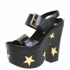 Best Pirce ✨ Stella McCartney Black Faux Leather Buckle Block Heel Star Platform 🩴 Sandals Size 37 For 👩 Women 👏 -Stella McCartney Shop luxury women stella mccartney used shoes p258685 006