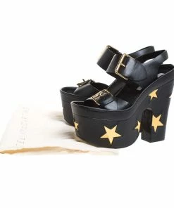 Best Pirce ✨ Stella McCartney Black Faux Leather Buckle Block Heel Star Platform 🩴 Sandals Size 37 For 👩 Women 👏 -Stella McCartney Shop luxury women stella mccartney used shoes p258685 008