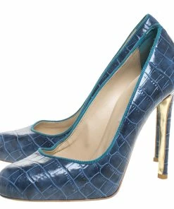 Wholesale ⭐ Stella McCartney Blue Croc Embossed Faux Leather Pumps Size 38 For 👩 Women ⌛ -Stella McCartney Shop luxury women stella mccartney used shoes p259380 007