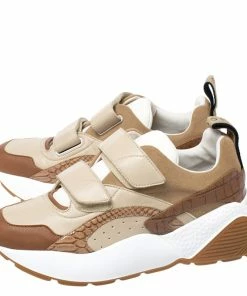 Buy ⌛ Stella McCartney Beige/Brown Fabric And Faux Leather Eclypse Velcro 👟 Sneakers Size 40 For 👩 Women 👍 -Stella McCartney Shop luxury women stella mccartney used shoes p261182 007