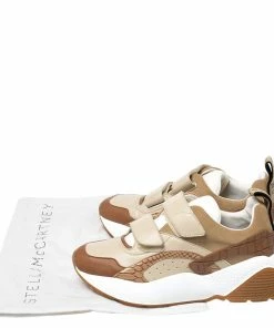 Buy ⌛ Stella McCartney Beige/Brown Fabric And Faux Leather Eclypse Velcro 👟 Sneakers Size 40 For 👩 Women 👍 -Stella McCartney Shop luxury women stella mccartney used shoes p261182 008