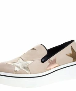 Buy ⌛ Stella McCartney Beige Faux Leather Binx Star Platform Slip On 👟 Sneakers Size 41 For 👩 Women ✔️