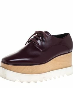 Outlet ❤️ Stella McCartney Burgundy Faux Leather Elyse Platform Lace Up Derby Size 39 For 👩 Women 🎉