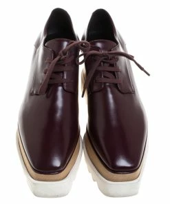 Outlet ❤️ Stella McCartney Burgundy Faux Leather Elyse Platform Lace Up Derby Size 39 For 👩 Women 🎉 -Stella McCartney Shop luxury women stella mccartney used shoes p263527 005