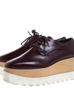 Outlet ❤️ Stella McCartney Burgundy Faux Leather Elyse Platform Lace Up Derby Size 39 For 👩 Women 🎉 -Stella McCartney Shop luxury women stella mccartney used shoes p263527 007