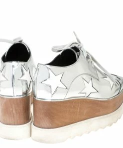 Deals ⭐ Stella McCartney Metallic Silver Faux Leather Elyse Star Platform Derby Size 40 For 👩 Women 🔔 -Stella McCartney Shop luxury women stella mccartney used shoes p265768 001